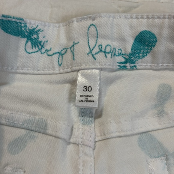 Chip &Pepper Aqua and White Jean Shorts with Playful Pineapple Print - Picture 3 of 6
